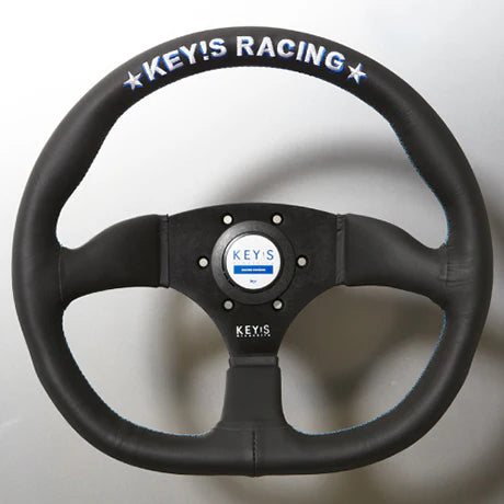 KEY'S RACING ORIGINAL STEERING WHEEL FLAT BOTTOM SMOOTH LEATHER 345X320MM